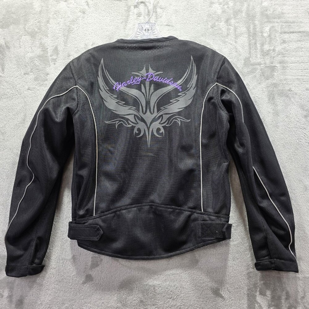 Harley-Davidson Mesh Motorcycle Jacket Womens Medium Black Purple Graphic Zip